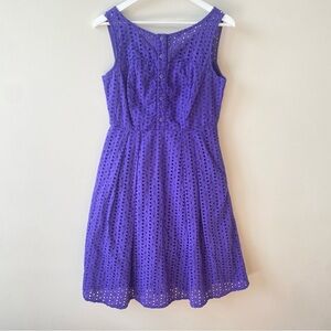 Eva Mendes Eyelet 100% Cotton Purple Sleeveless Dress Size 4